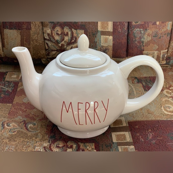 Rae Dunn by Magenta MERRY Ceramic Teapot | Ivory & Red | Artisan Collection 223 - Picture 1 of 10